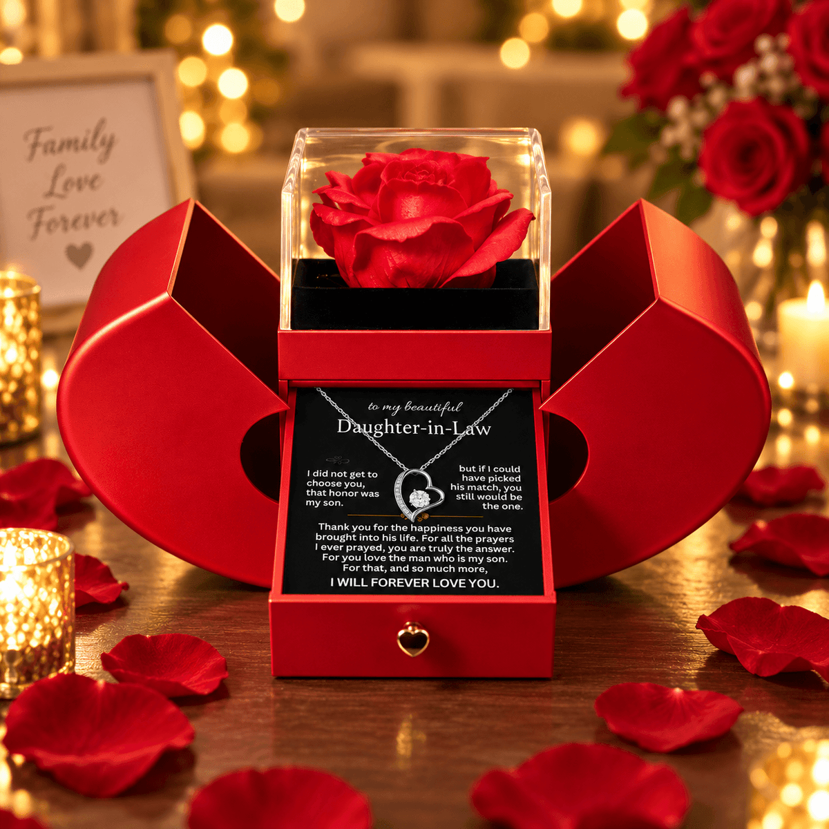 To My Daughter-In-Law - Forever Love Necklace GIft Set - Red Heart Rose Box - CFG233