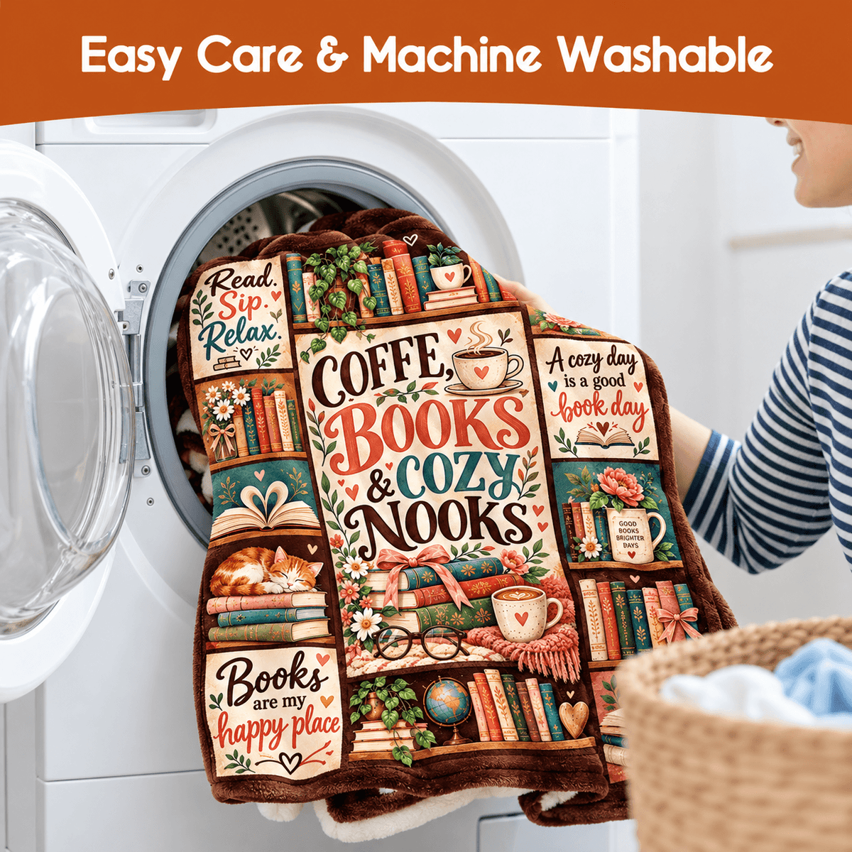 Coffee Books & Cozy Nooks Blanket – Vintage Book Lover Cozy Plush Fleece Reading Gift for Women & Daughters – 50"×60"