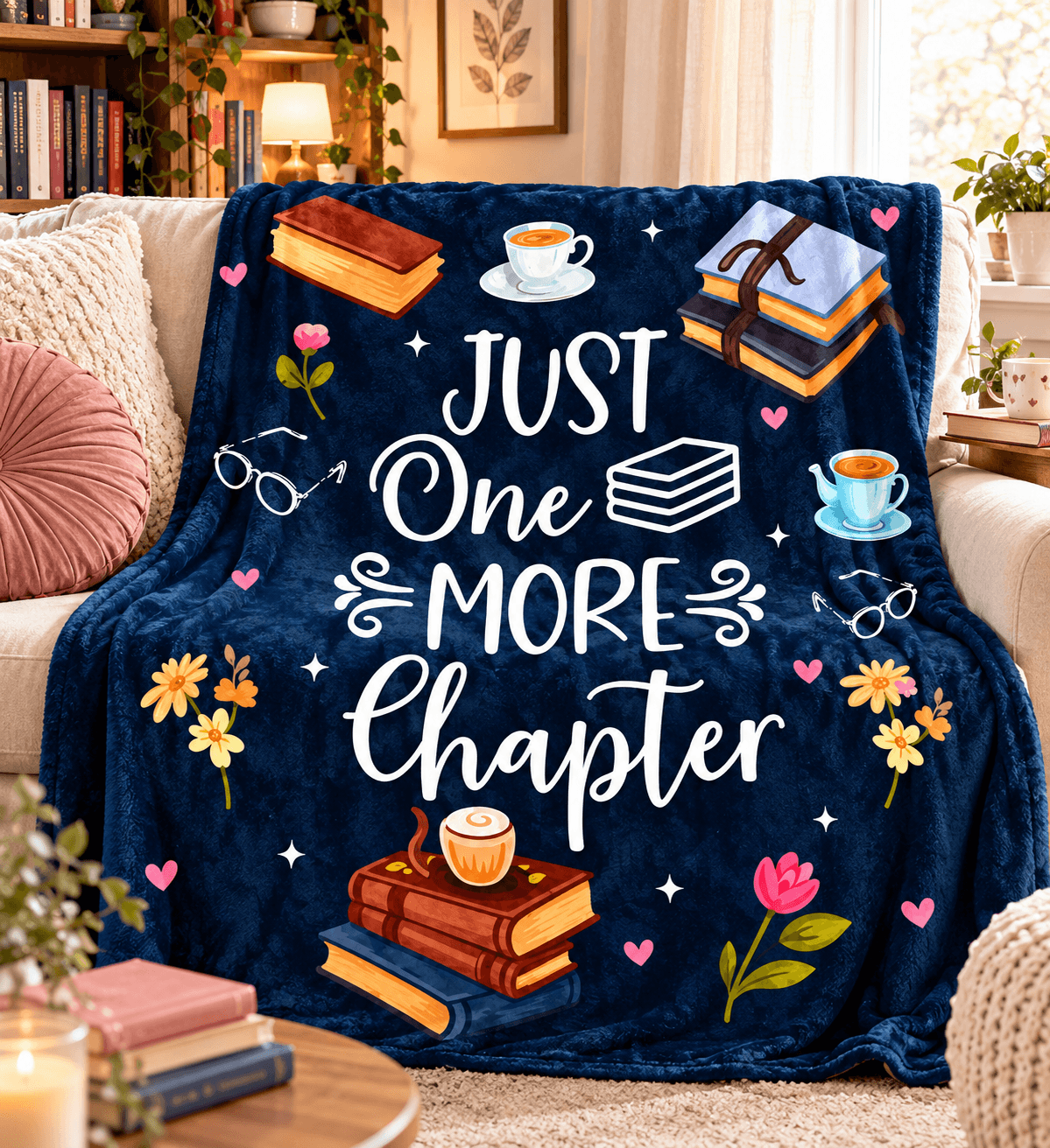 Just One More Chapter Book Lover Blanket – Cozy Reading Gift for Women & Daughters – 50" × 60"