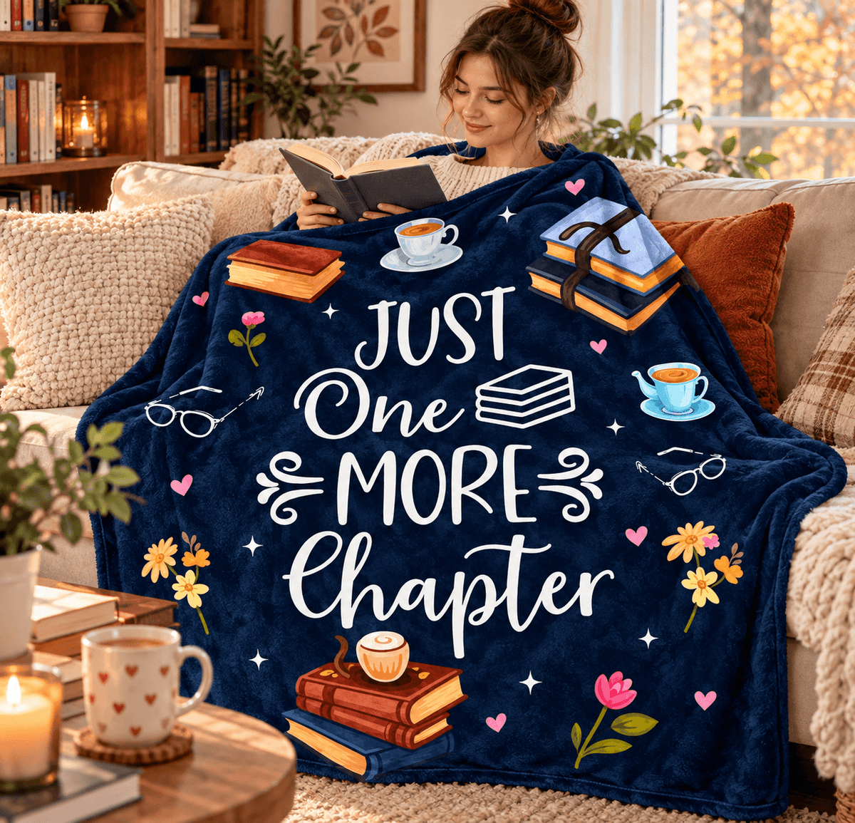 Just One More Chapter Book Lover Blanket – Cozy Reading Gift for Women & Daughters – 50" × 60"