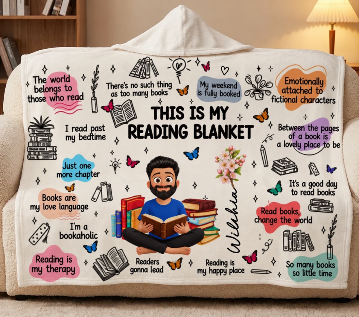 Reading blanket with book lover quotes
