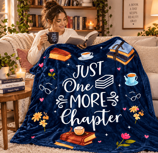 Just One More Chapter Book Lover Blanket – Cozy Reading Gift for Women & Daughters – 50" × 60"