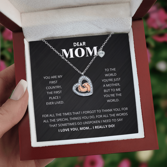Dear Mom - Baby Feet Heart Necklace Gift Set