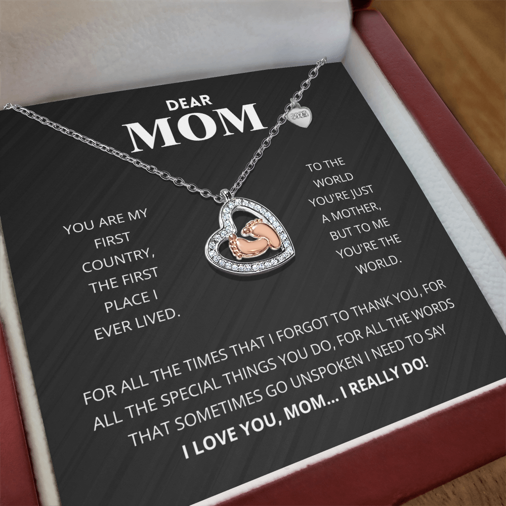 Dear Mom - Baby Feet Heart Necklace Gift Set