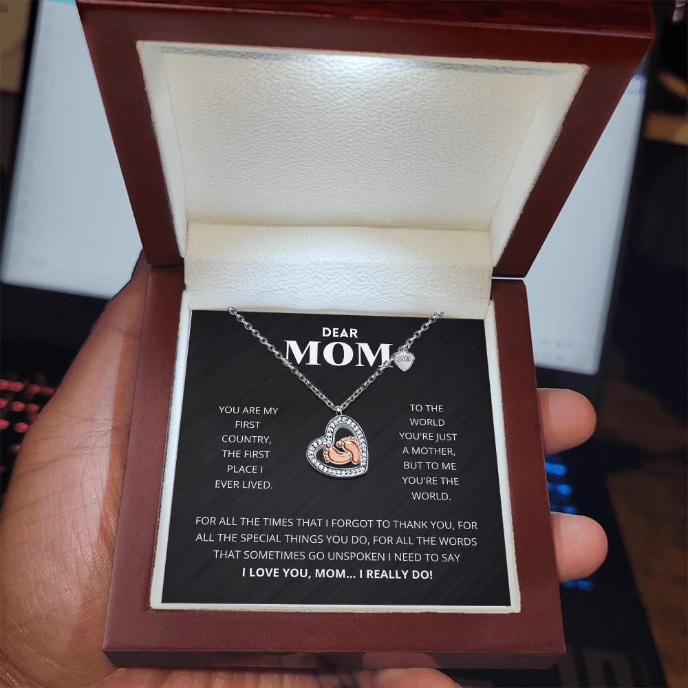 Dear Mom - Baby Feet Heart Necklace Gift Set