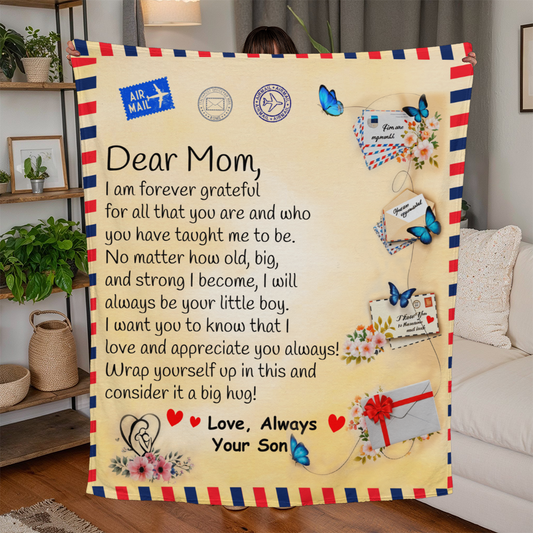 Dear Mom - From Son - Personalized Jersey Fleece Blanket 50" x 60"