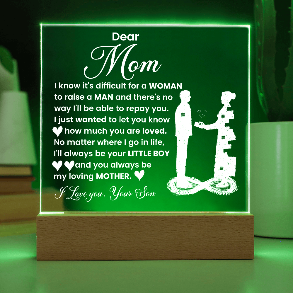 Dear Mom -  Love your Son - Acrylic Square Plaque Gift Set
