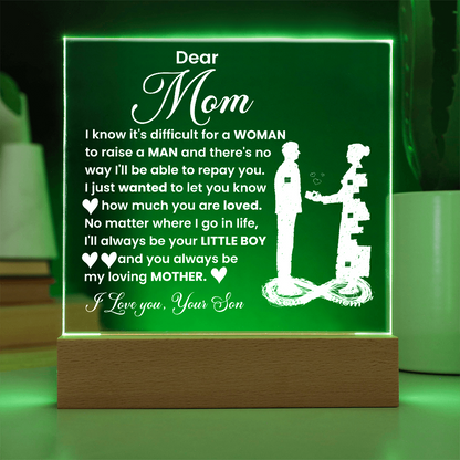 Dear Mom -  Love your Son - Acrylic Square Plaque Gift Set
