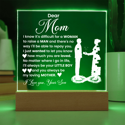 Dear Mom -  Love your Son - Acrylic Square Plaque Gift Set
