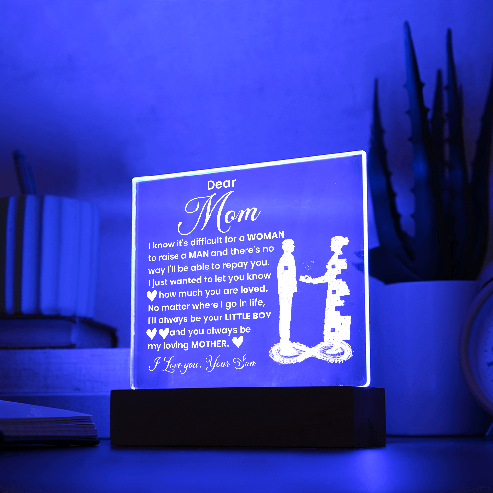 Dear Mom -  Love your Son - Acrylic Square Plaque Gift Set