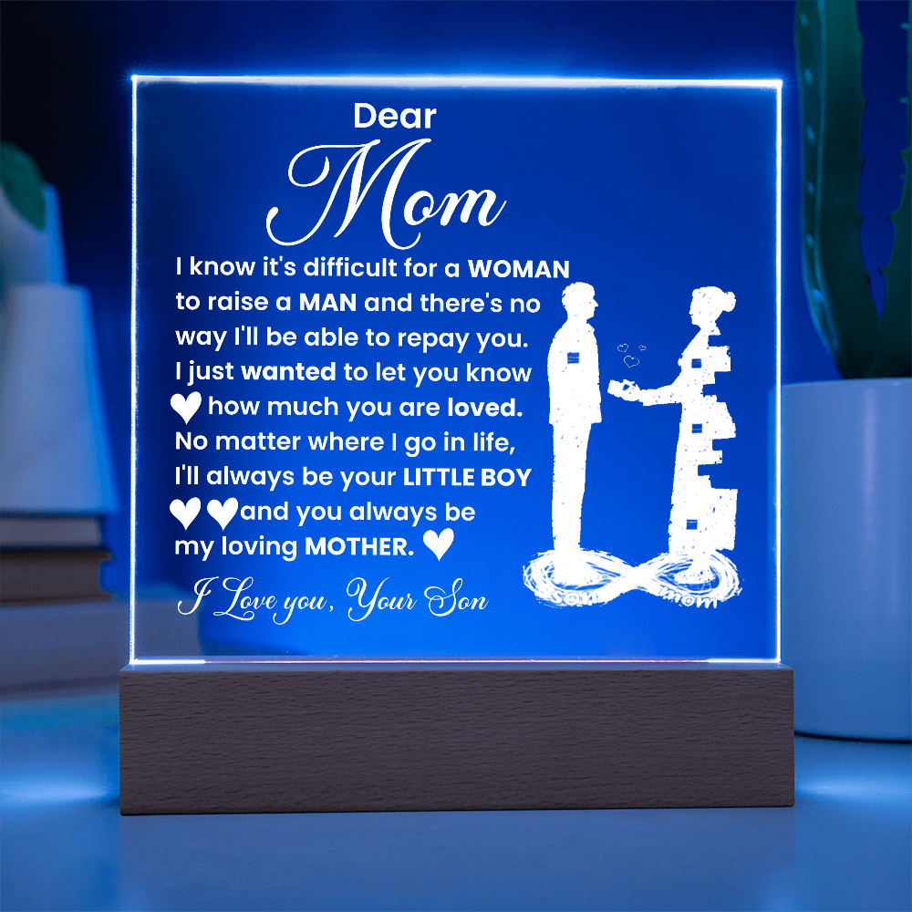 Dear Mom -  Love your Son - Acrylic Square Plaque Gift Set