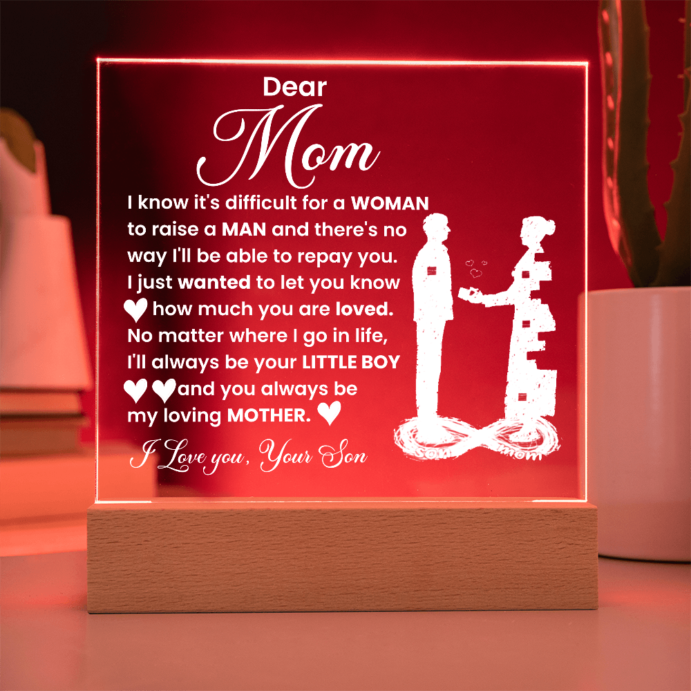 Dear Mom -  Love your Son - Acrylic Square Plaque Gift Set