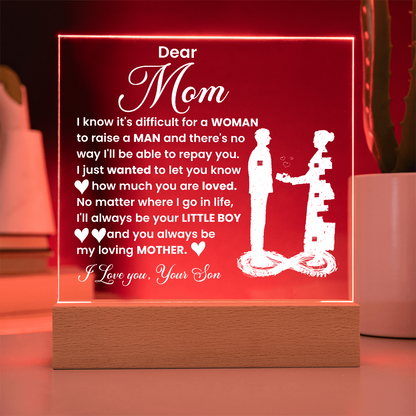 Dear Mom -  Love your Son - Acrylic Square Plaque Gift Set