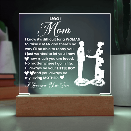 Dear Mom -  Love your Son - Acrylic Square Plaque Gift Set