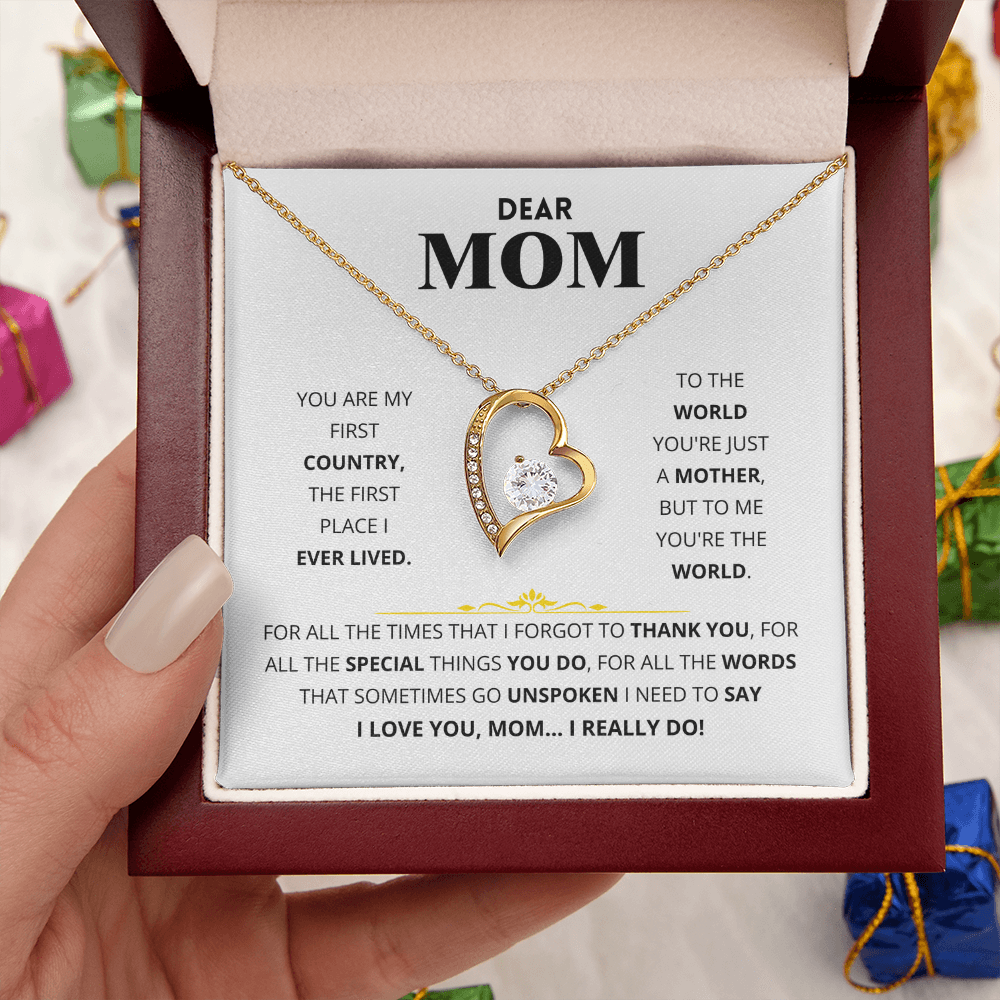 Dear Mom - You Are My First Country - Forever Love Necklace Gift Set
