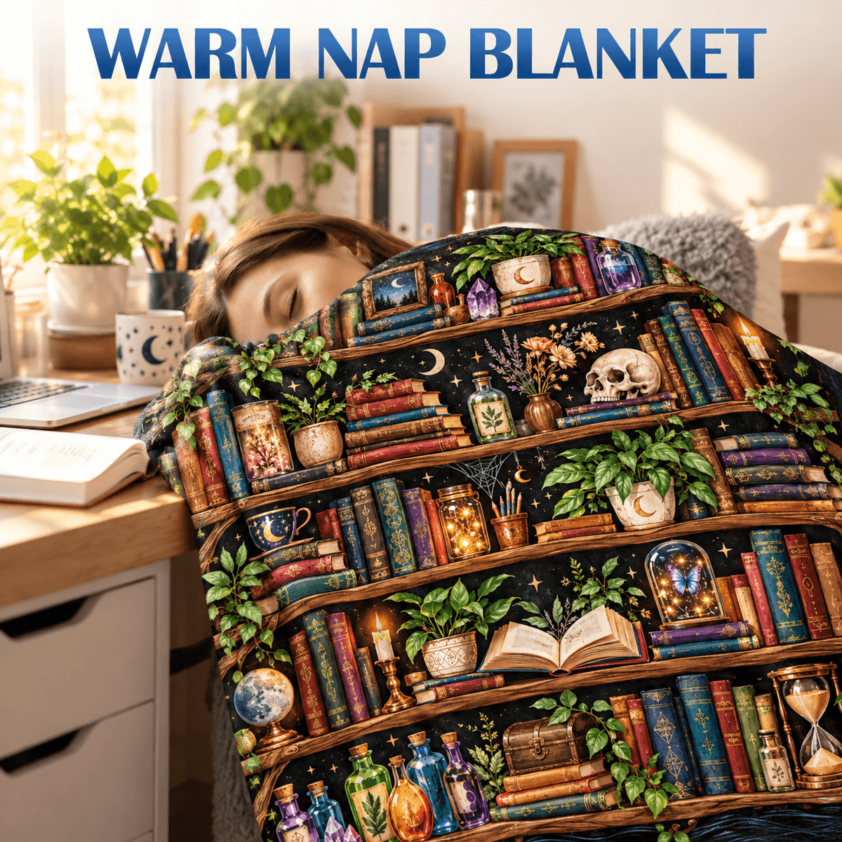 Enchanted Bookshelf Book Lover Blanket Gift– Magical Dark Academia Reading Gift – 50"×60"