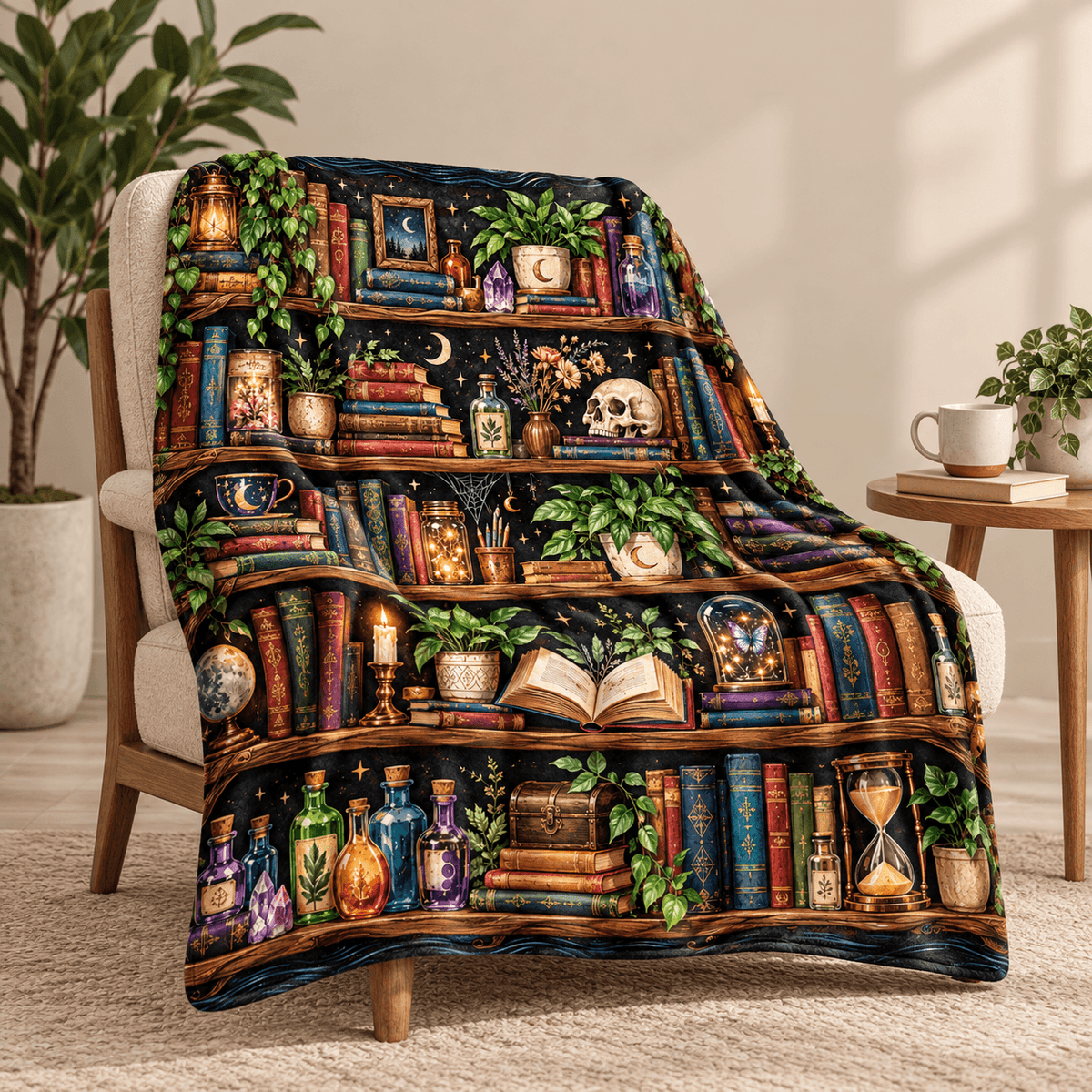 Enchanted Bookshelf Book Lover Blanket Gift– Magical Dark Academia Reading Gift – 50"×60"