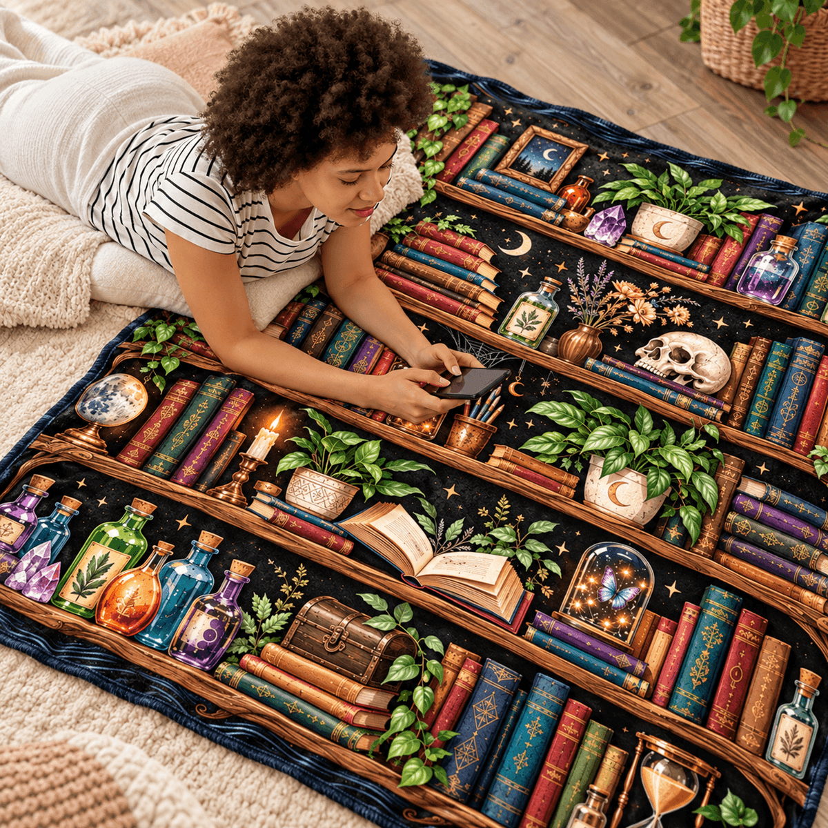 Enchanted Bookshelf Book Lover Blanket Gift– Magical Dark Academia Reading Gift – 50"×60"