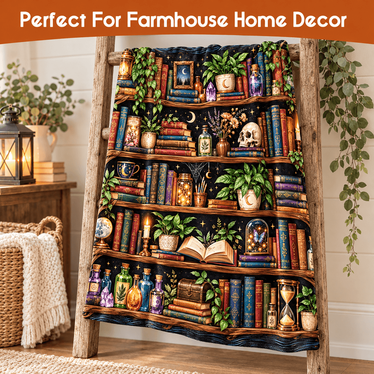 Enchanted Bookshelf Book Lover Blanket Gift– Magical Dark Academia Reading Gift – 50"×60"