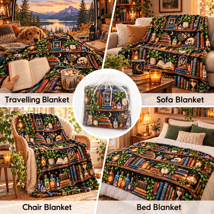 Enchanted Bookshelf Book Lover Blanket Gift– Magical Dark Academia Reading Gift – 50"×60"