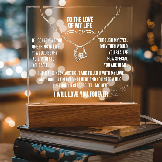 Eternal Love and Light: Acrylic Plaque with Forever Love Necklace