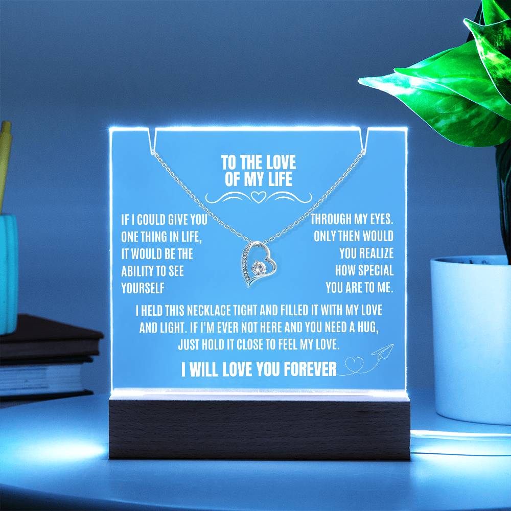 Eternal Love and Light: Acrylic Plaque with Forever Love Necklace