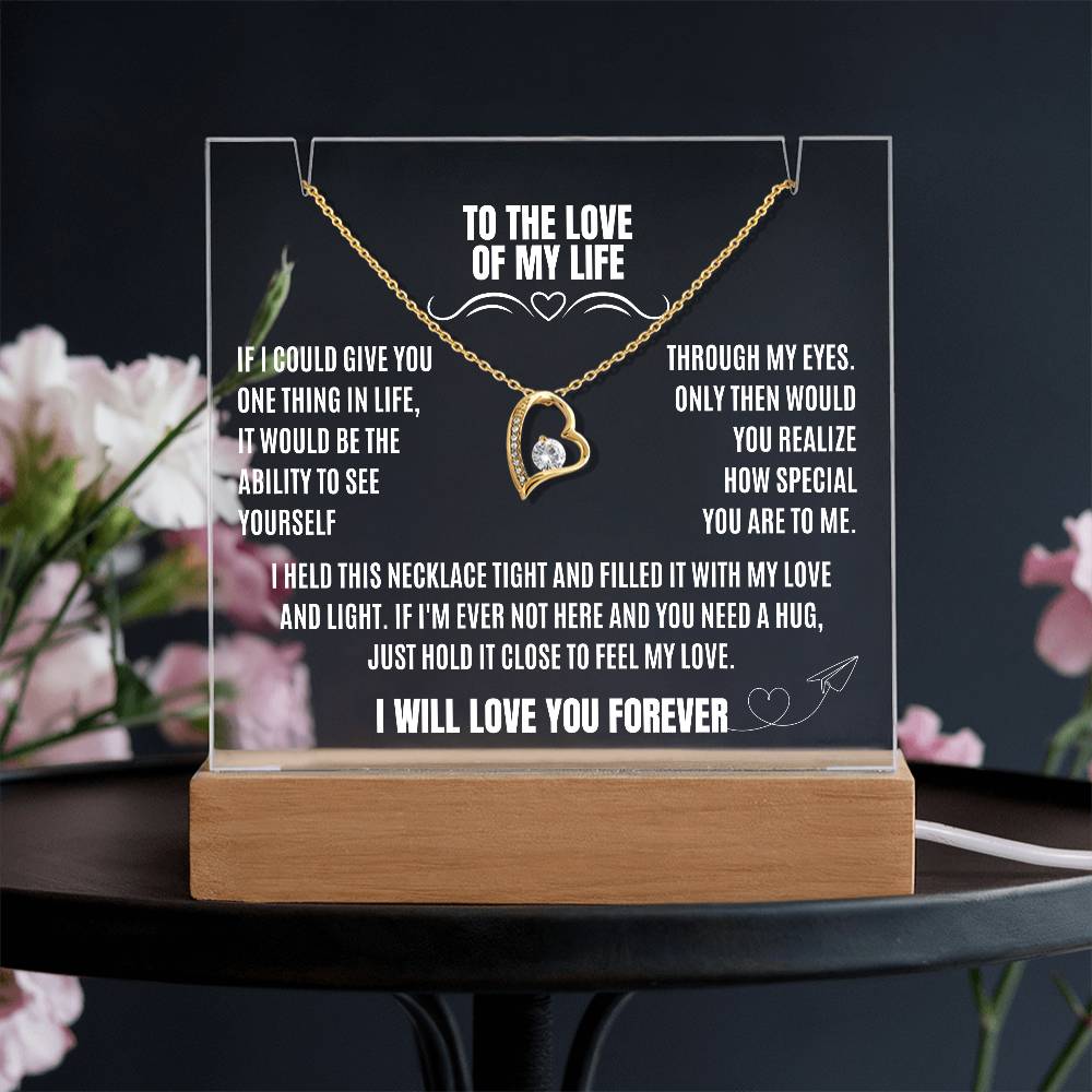 Eternal Love and Light: Acrylic Plaque with Forever Love Necklace