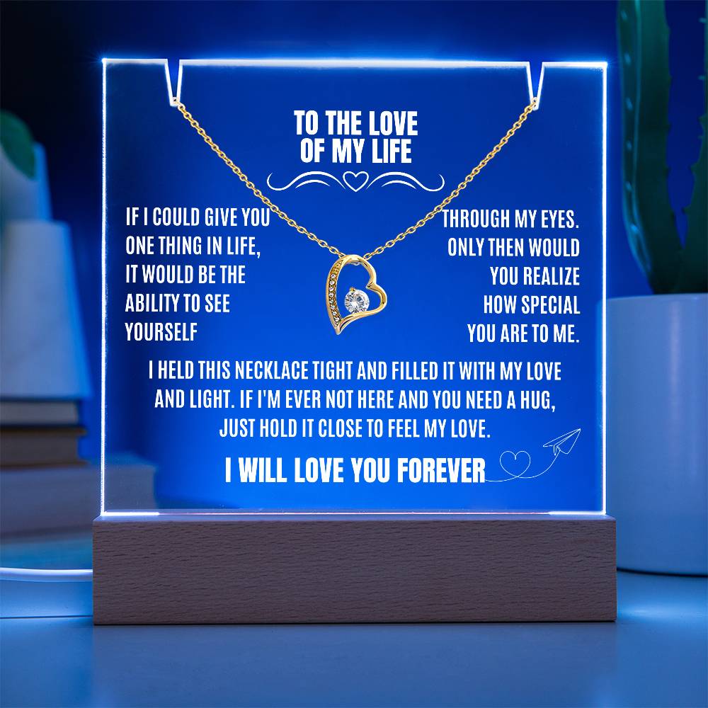Eternal Love and Light: Acrylic Plaque with Forever Love Necklace