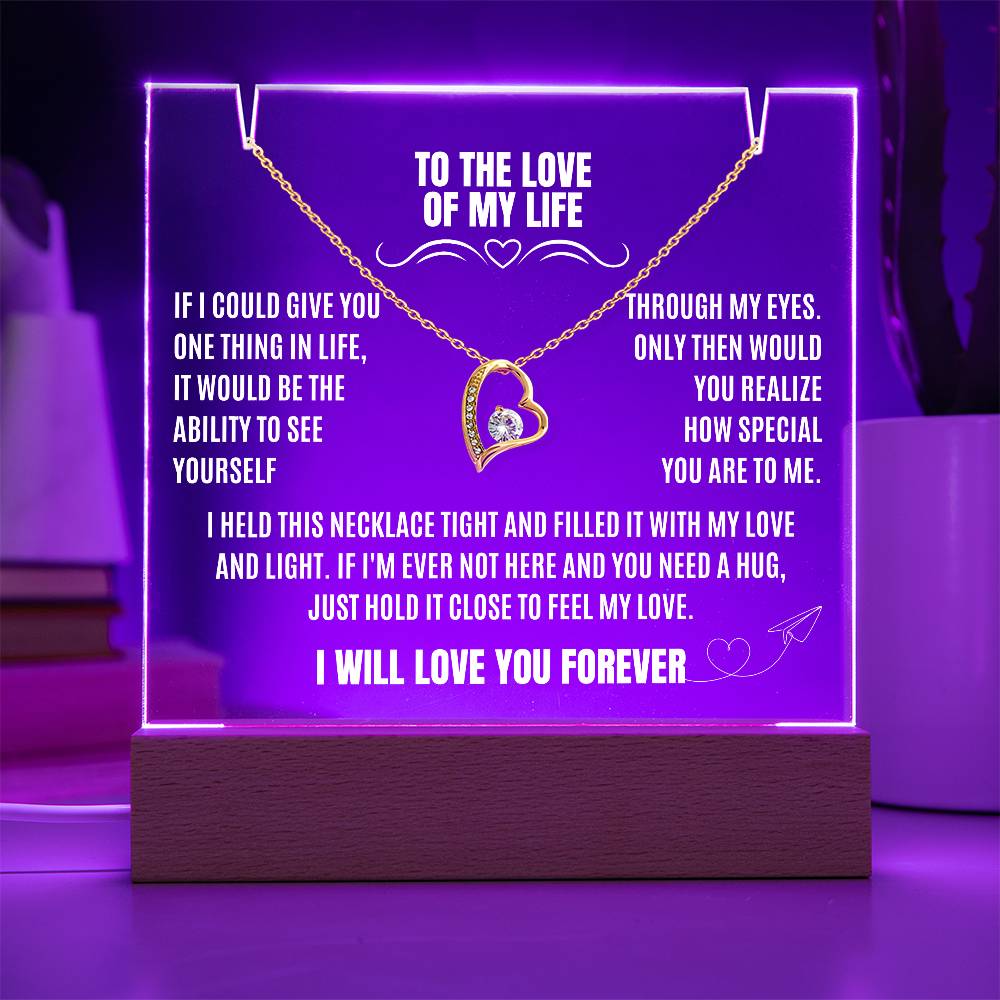 Eternal Love and Light: Acrylic Plaque with Forever Love Necklace