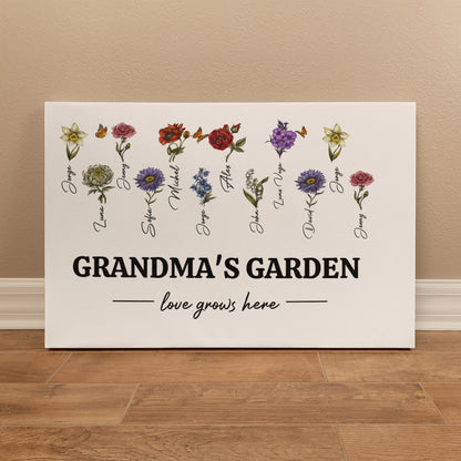 Grandma‘s/MOM Garden Love Grows Here Birth Month Flower Gift For Grandma/Mom Personalized Canvas Print