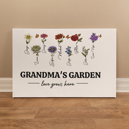 Grandma‘s/MOM Garden Love Grows Here Birth Month Flower Gift For Grandma/Mom Personalized Canvas Print