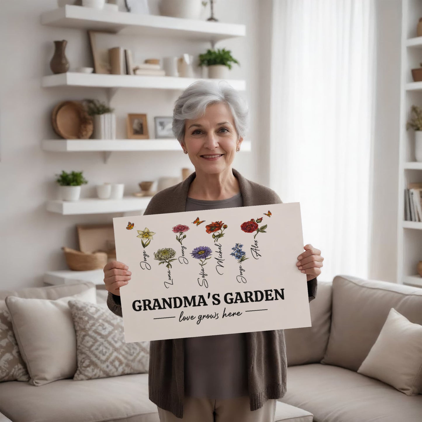 Grandma‘s/MOM Garden Love Grows Here Birth Month Flower Gift For Grandma/Mom Personalized Canvas Print