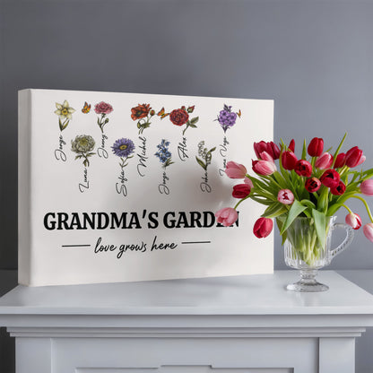 Grandma‘s/MOM Garden Love Grows Here Birth Month Flower Gift For Grandma/Mom Personalized Canvas Print