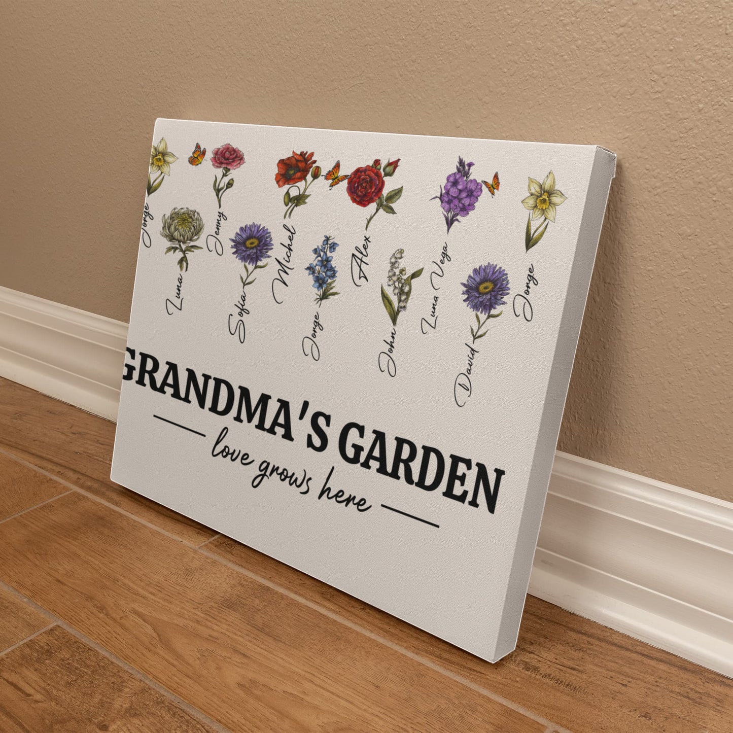 Grandma‘s/MOM Garden Love Grows Here Birth Month Flower Gift For Grandma/Mom Personalized Canvas Print