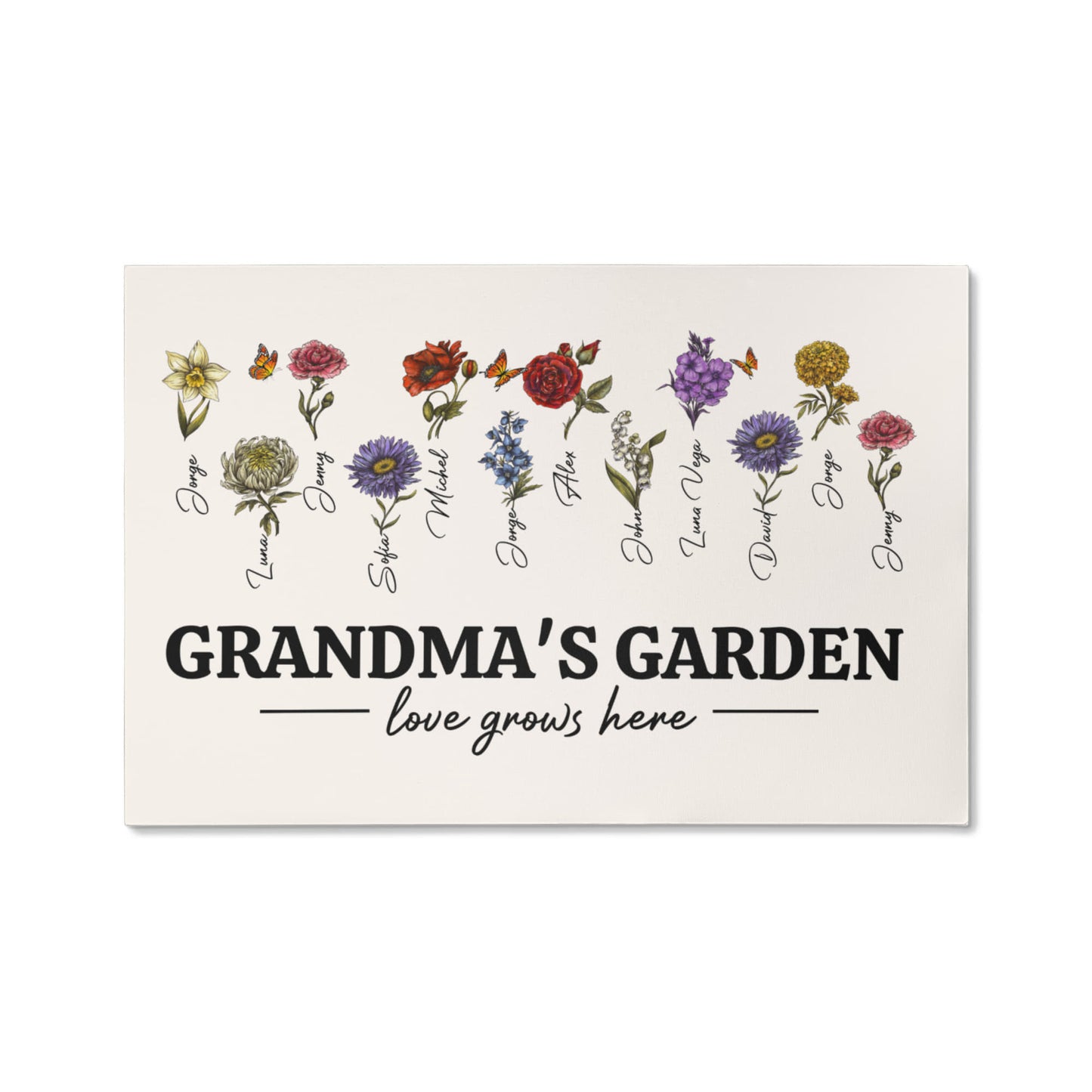Grandma‘s/MOM Garden Love Grows Here Birth Month Flower Gift For Grandma/Mom Personalized Canvas Print