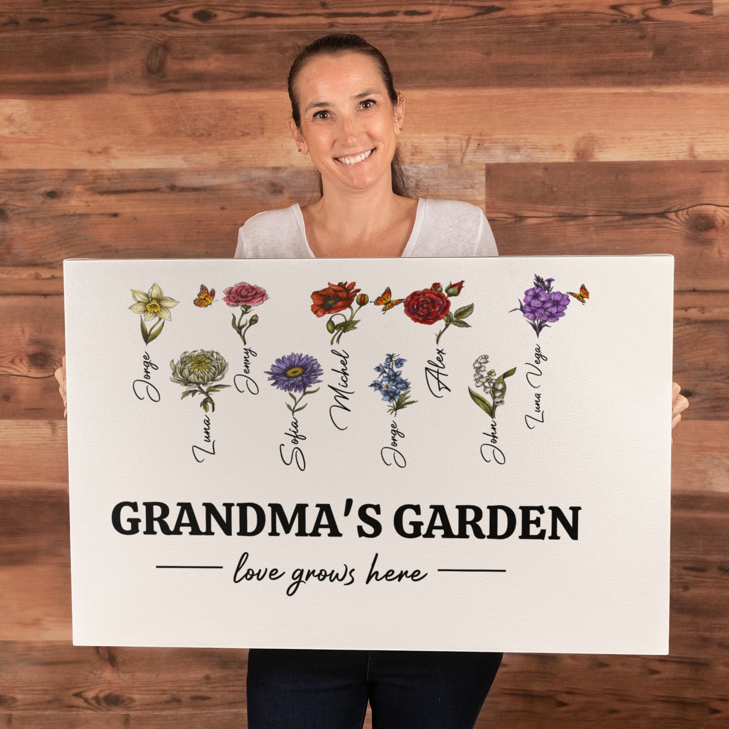 Grandma‘s/MOM Garden Love Grows Here Birth Month Flower Gift For Grandma/Mom Personalized Canvas Print