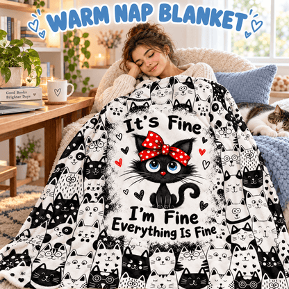 It’s Fine I’m Fine Everything Is Fine Cat Blanket – Funny Cat Lover Blanket Gift– 50"×60"