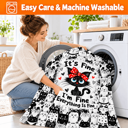 It’s Fine I’m Fine Everything Is Fine Cat Blanket – Funny Cat Lover Blanket Gift– 50"×60"