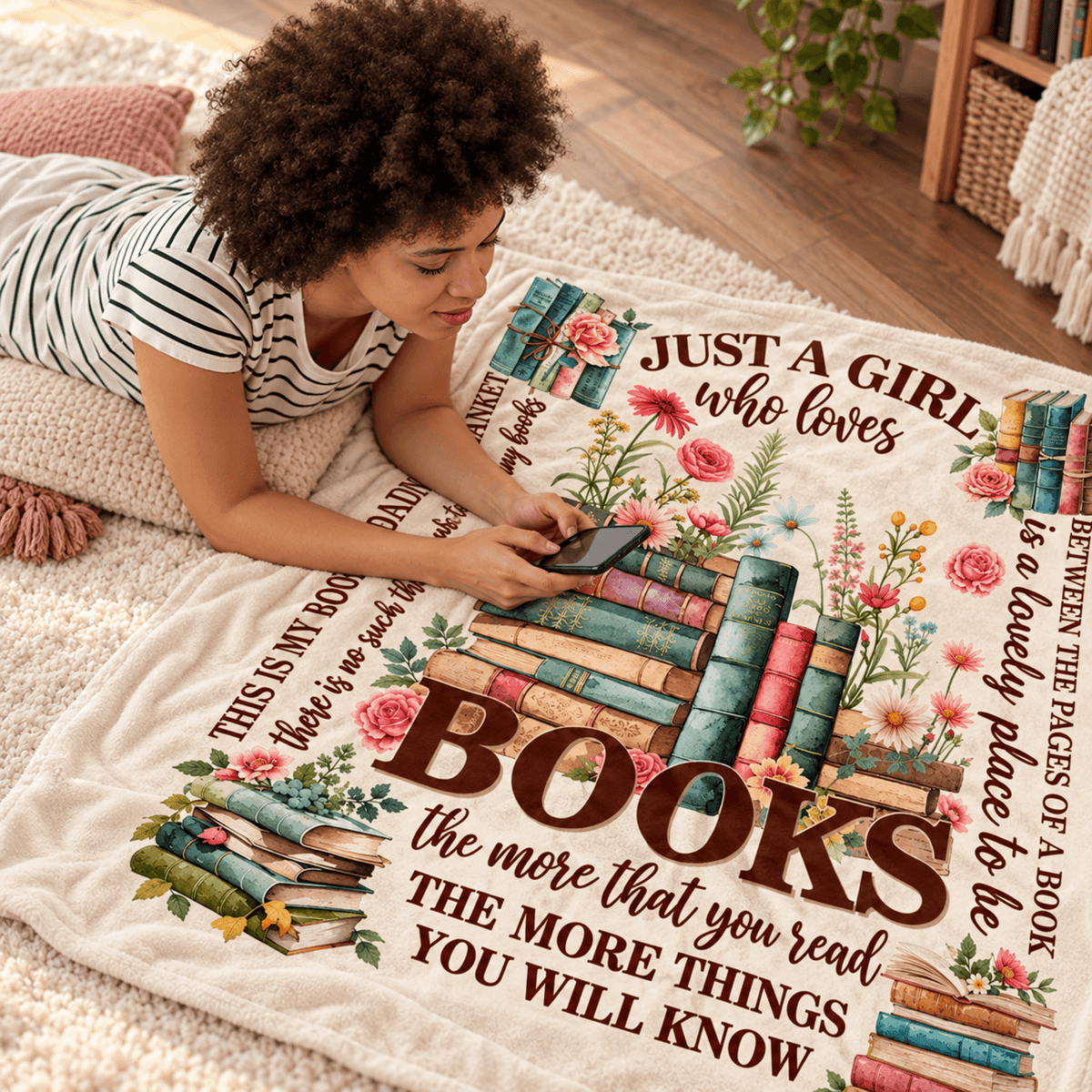 Just a Girl Who Loves Books Blanket – Cozy Plush Fleece Blanket Book Lover Reading Gift – 50