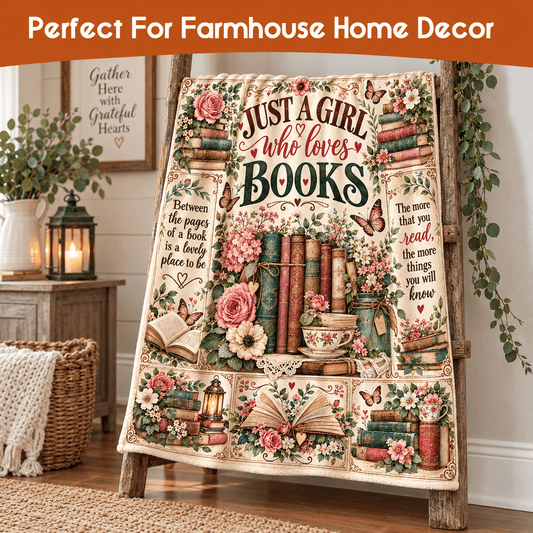 Just a Girl Who Loves Books Blanket – Vintage Floral Cozy Plush Fleece Reading Gift for Women & Daughters – 50"×60"