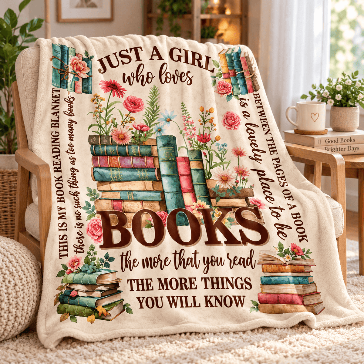 Just a Girl Who Loves Books Blanket – Cozy Plush Fleece Blanket Book Lover Reading Gift – 50