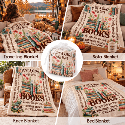 Just a Girl Who Loves Books Blanket – Cozy Plush Fleece Blanket Book Lover Reading Gift – 50