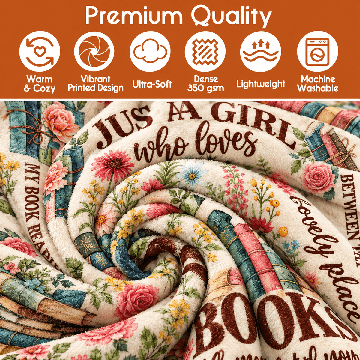 Just a Girl Who Loves Books Blanket – Cozy Plush Fleece Blanket Book Lover Reading Gift – 50
