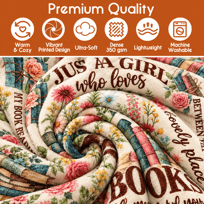 Just a Girl Who Loves Books Blanket – Cozy Plush Fleece Blanket Book Lover Reading Gift – 50