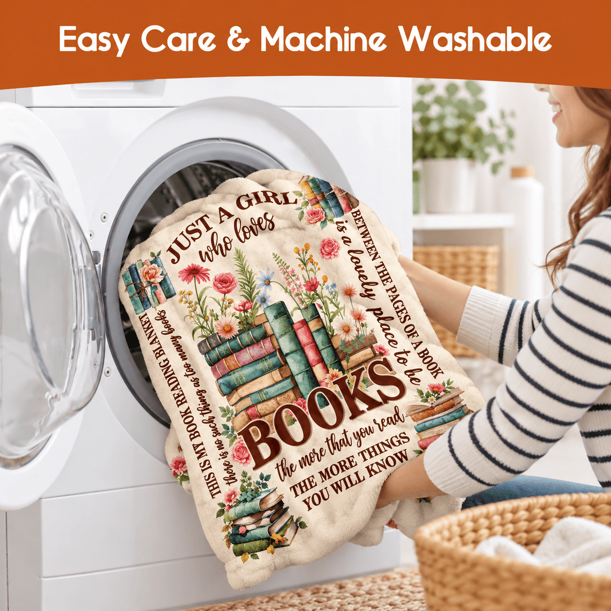 Just a Girl Who Loves Books Blanket – Cozy Plush Fleece Blanket Book Lover Reading Gift – 50