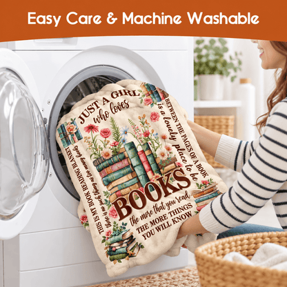 Just a Girl Who Loves Books Blanket – Cozy Plush Fleece Blanket Book Lover Reading Gift – 50