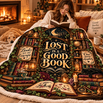 Lost in a Good Book Blanket – Magical Library Dark Academia Cozy Plush Fleece Reading Gift for Women & Daughters – 50