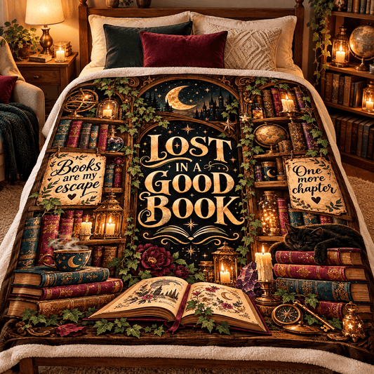 Lost in a Good Book Blanket – Magical Library Dark Academia Cozy Plush Fleece Reading Gift for Women & Daughters – 50