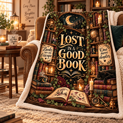 Lost in a Good Book Blanket – Magical Library Dark Academia Cozy Plush Fleece Reading Gift for Women & Daughters – 50