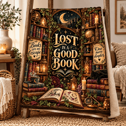 Lost in a Good Book Blanket – Magical Library Dark Academia Cozy Plush Fleece Reading Gift for Women & Daughters – 50